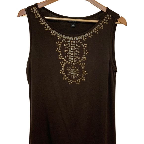 AB Studio Brown Sleeveless Top with Embellishments Size L - Picture 1 of 6